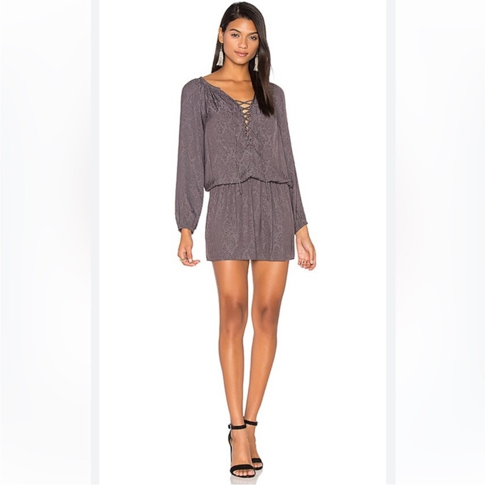 Ramy Brook M Gray Snake V-Neck Long Sleeve Tunic Dress